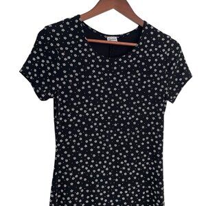 Vtg 90s 00s Spice Clothing Bodycon Mini Dress S Black Floral Daisy Print Grunge